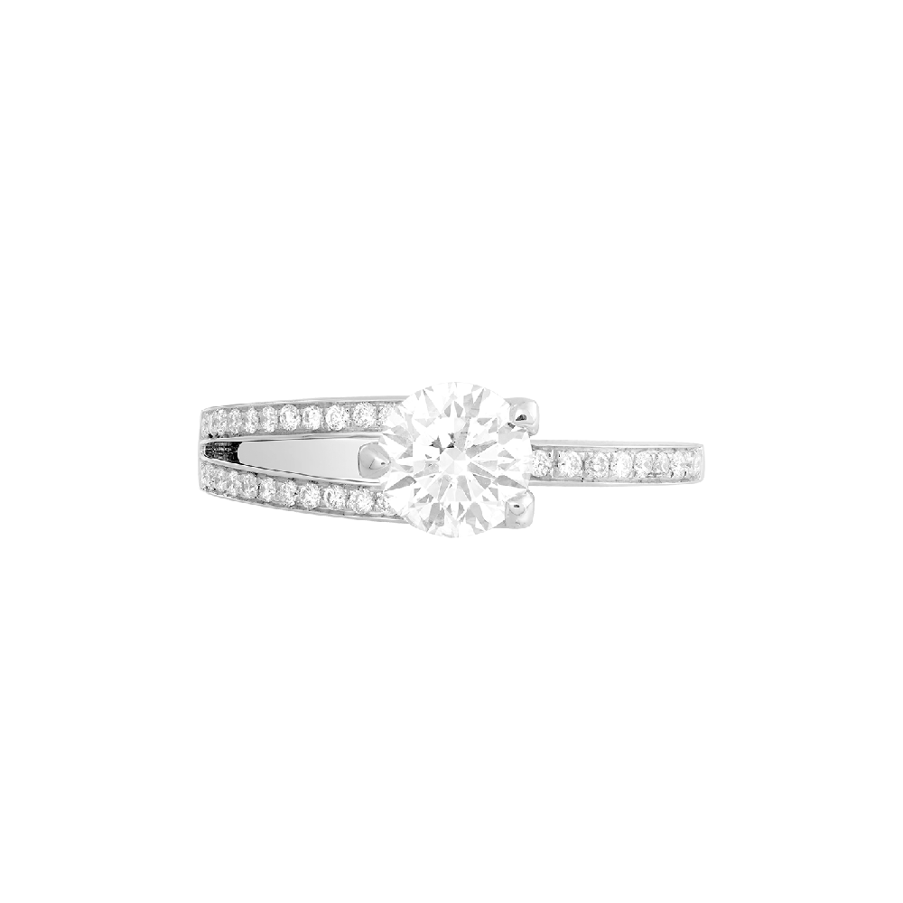 Fred Paris Diamond Platinum and 18 Karat Gold Solitaire Engagement Ring