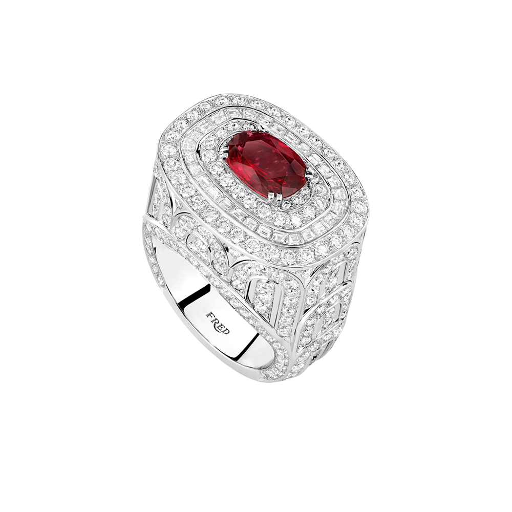 1936 ring 18k white gold ruby and diamonds Fred Paris