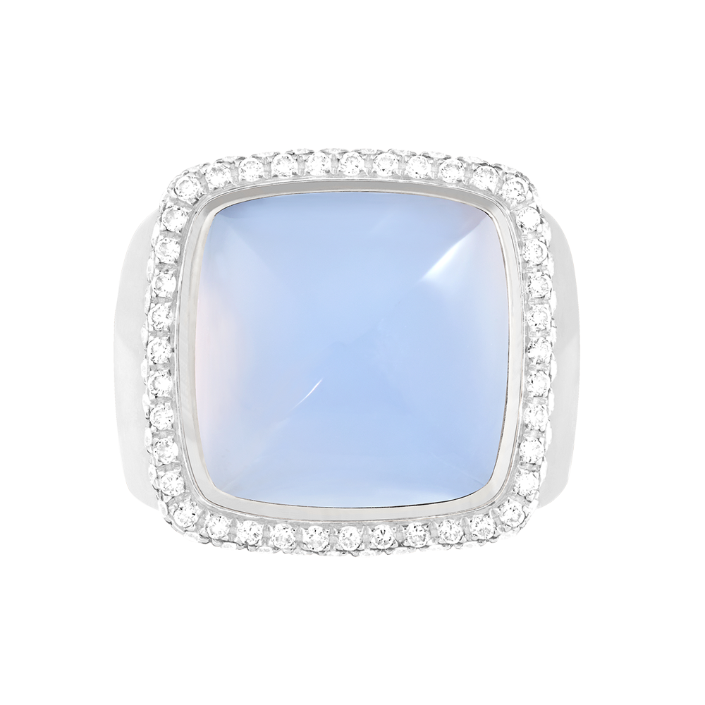 Chalcedony Pain de Sucre ring 18K white gold large model