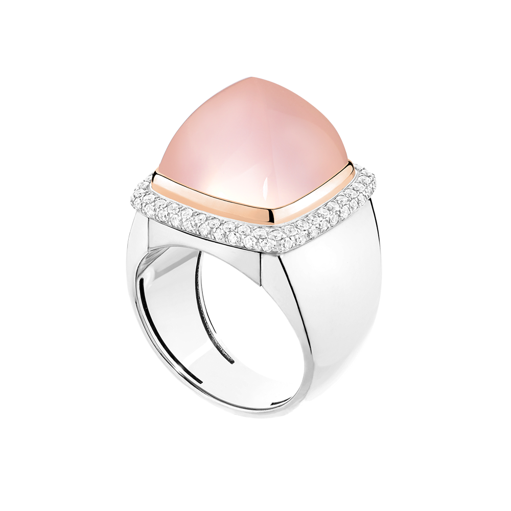 빵드 쉬크르 핑크 쿼츠  화이트 골드 링