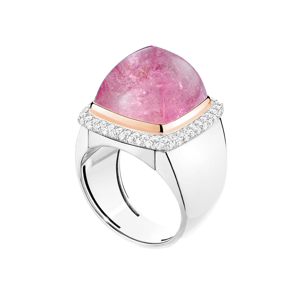 Anello Pain de Sucre tormalina rosa Misura grande in oro bianco 18KCordoncino rosa Fred Paris
