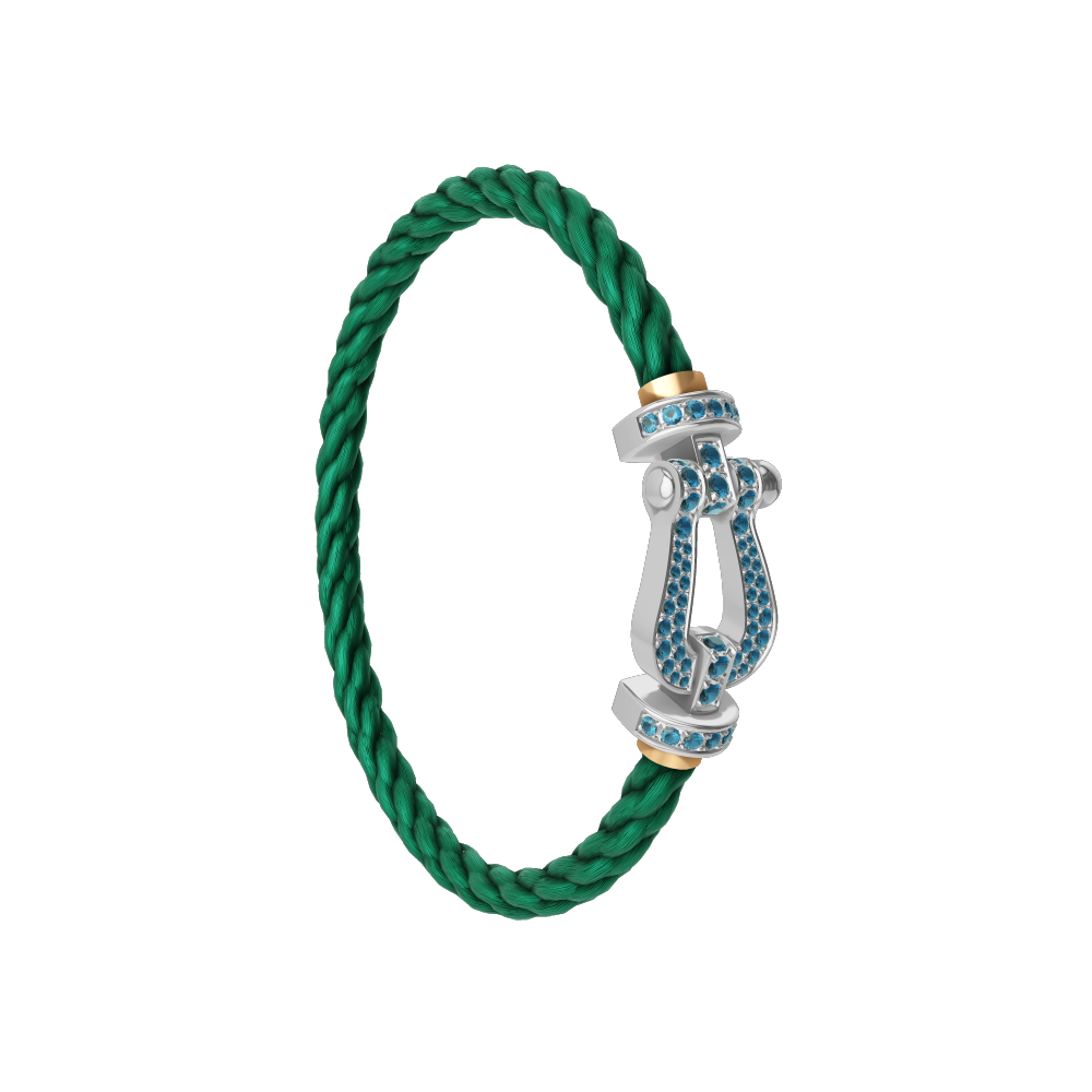 Force 10 bracelet Large model 18K white gold blue topaz paved green