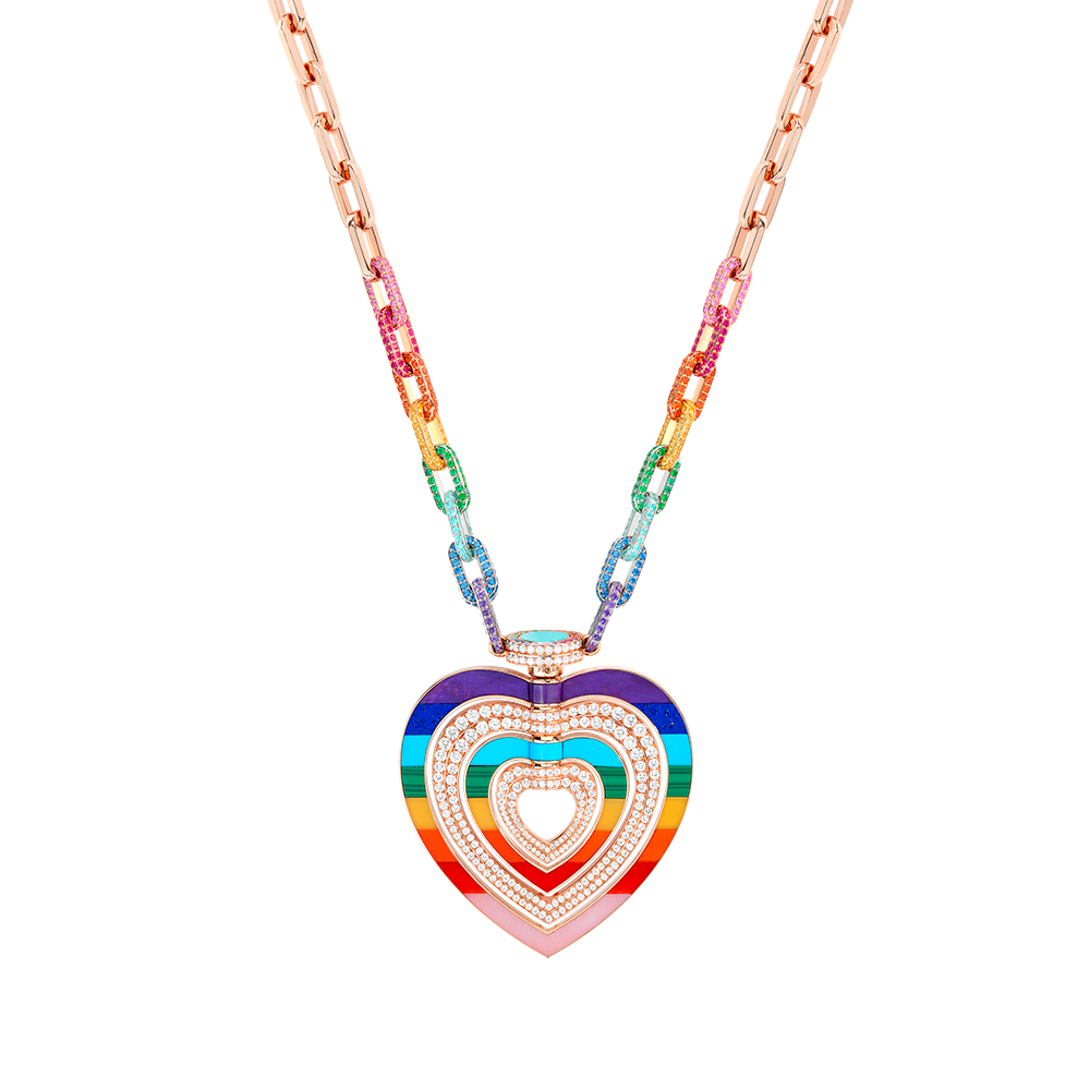 Pretty Woman Hypnotic Rainbow Long Necklace Maxi model 18k pink