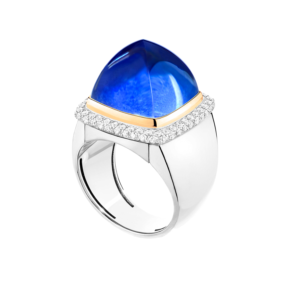 Anello Pain de Sucre lapislazzuli Misura grande in oro bianco 18KCordoncino blu Fred Paris