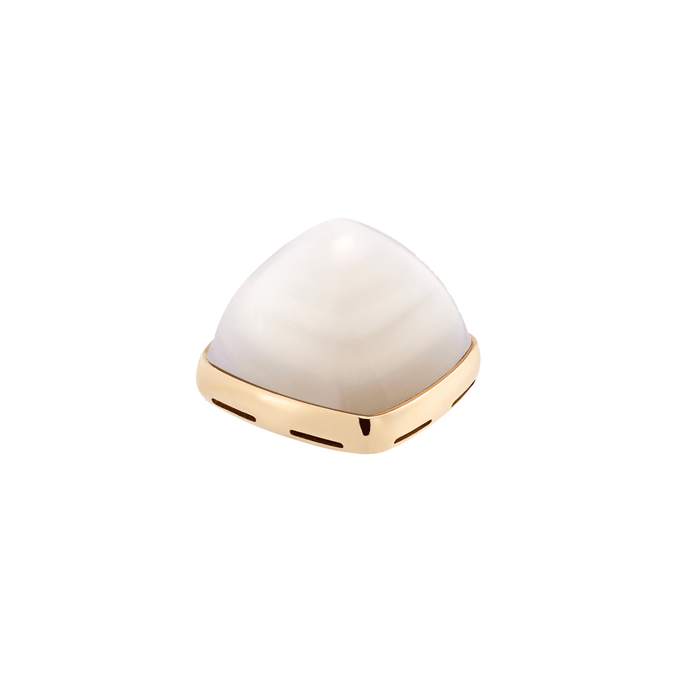 White mother-of-pearl and 18k yellow gold cabochon